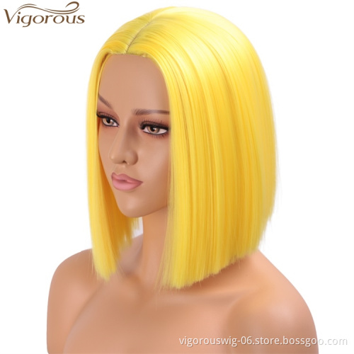 Vigorous Short Bob Hair Wigs Yellow Colored Wig Middle Part Heat Resistant Fashion Synthetic Wig for Women